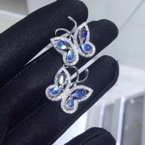 Natural light blue moonstone Elegant double Butterfly Pendant natural gemstone pendant S925 silver women party gift fine jewelry