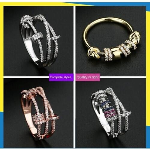 2020 new 18K black gold multi-circle round buckle rock hip-hop trend temperament diamond ring female women brand jewelry charm