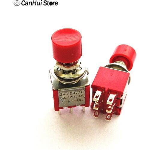 2pcs 6mm Push Button Switch ON-(ON ) 6pins Toggle Switch PS-202 Small Red Cap Circular Self Reset Button