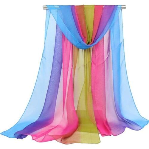 AMYO Gradient Chiffon Silk Scarf Ladies Rainbow Georgette Tulle Scarves for Women Folard De Femme