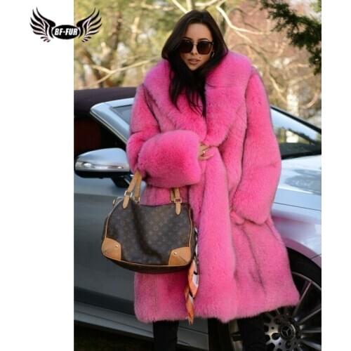 BFFUR Natural Real Fur Coats Women 2020 Winter Fashion Full Pelt Genuine Fox Fur Jackets With Big Lapel Collar Warm Overcoats