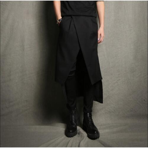 Men Harem Pants Skinny Pants Men Faux Two Piece Casual Pants Slim Thin Ankle Length Trousers Culottes Singer Costumes 2020