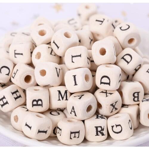 8/10mm 50-200Pcs/lot Wooden Beads Square Alphabet Letter Loose Spacer Beads for Baby Smooth Teether Jewelry Making Accessories