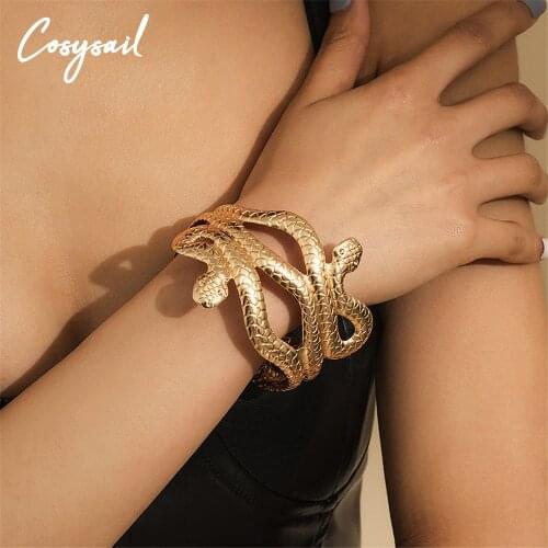 Cosysail Retro Snake Cuff Bracelets Bangles for Female Vintage Personality Gypsy Metal Open Bangle Hand Jewelry 2021