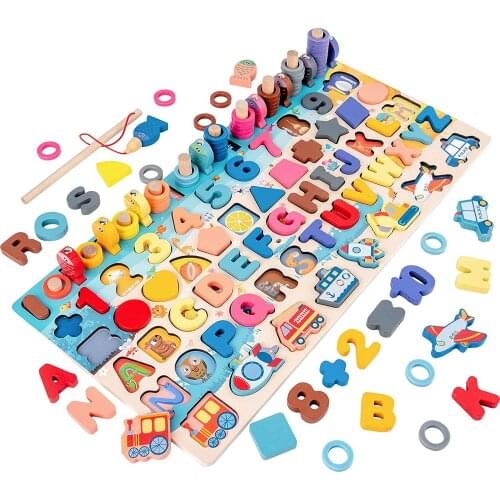 3D Wooden Toys Montessori Magnetic Fishing Digital Shape Matching Blocks Educational Toys For Children Busy Board Math Preschool