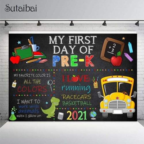 School Bus Preschool Backdrop First of Day Back To School Classroom Blackboard Background Teachers Students Party Decorations