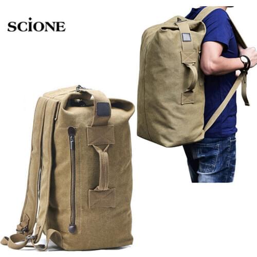 Men Camping Bacpkack Canvas Bag Luggage Travel Large Army Bucket Bags Military Canvas Backpacks Sports Shoulder Bag Daily XA188A