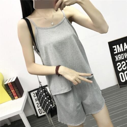 Summer Two Pieces Camisole Shorts Sleepwear Set Female Comfortable Loose Casual Home Clothing Suit Sleeveless Drape Sleepwear