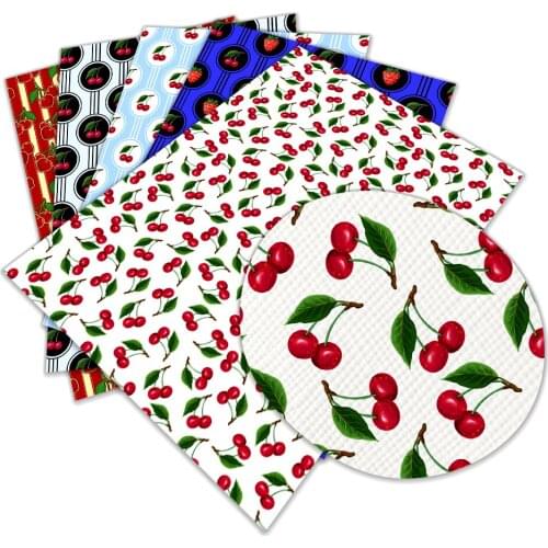 Fruit Series Cherry Printed Faux Leather Sheets Synthetic Leather Fabric Sewing Materials for Earrings Hair Bows Handbags22X30cm
