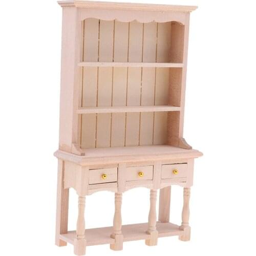 Dollhouse Furniture, Wooden Unpainted Cabinet Bookcase for 1/12 Dolls House Decorations Kits