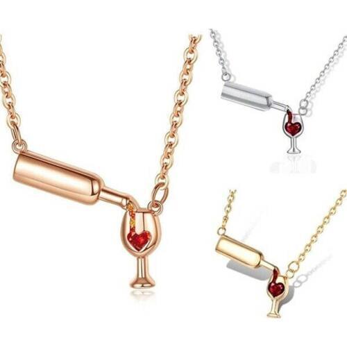 Fashion Red Necklace Choker Bottle Rose Heart Glass Lover Wine Pendant