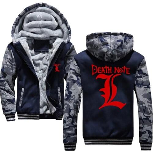 DEATH NOTE L Men Hoodies Male Warm Thick Velvet Sweatshirt Tracksuit Men Hoodies And Sweatshirts Jacket