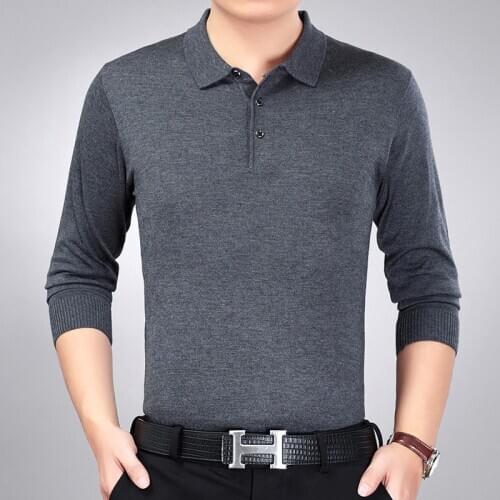 Man Turn Down Collar Wool Sweater Pullovers Middle Aged Male Buttons Jumper Long Sleeve Casual Knit Shirts