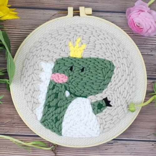 Punch Needle Embroidery Kits for Beginner Contains Threader Embroidery Hoop Yarn All Materials Tools Easy DIY Dinosaur Full Set