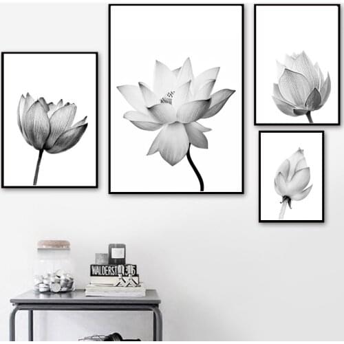 Nordic Style Canvas Painting Abstract Black White Nature Lotus Flower Bud Wall Art Posters And Prints Pictures For Home Decor