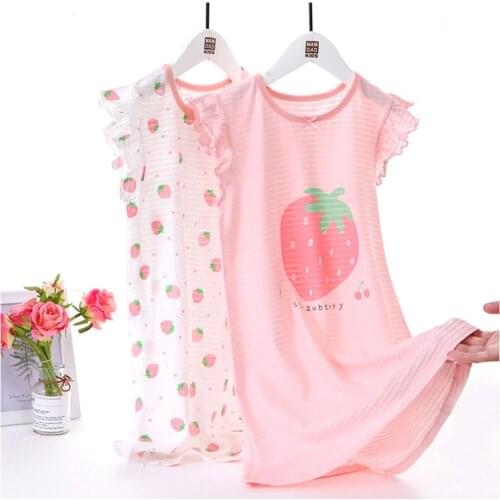 Girls Nightgown Pajamas 2-14 Years Girl Dress Short Sleeved Summer Kids Nightdress Cute 100% Cotton Child Toddler Sleeping Dress