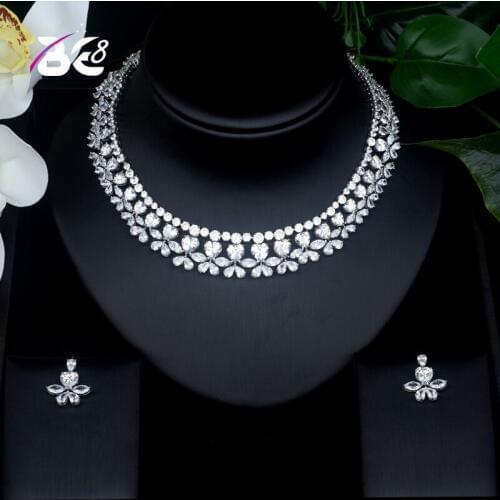 Be 8 Newest Luxury Sparking AAA Cubic Zircon Earrings Necklace Heavy Dinner Jewelry Set Wedding Bridal Dress Accessories S424