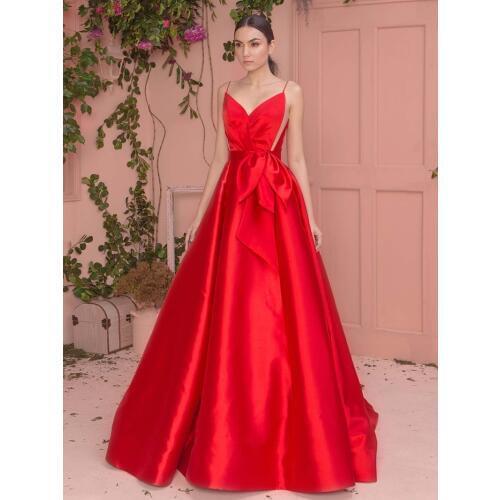 New Red Satin Straps Long Evening Dress 2020 Evening Gown Elegant Formal Dresses Party Vintage Custom Made Vestido Marsala