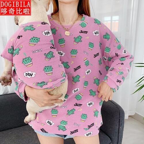 Spring and autumn small dog cat pet clothing blue cat teddy sweater cartoon adult shirt dog parent-child outfit
