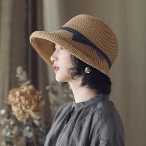 Womens summer hat Womens bucket hat Straw hat beach hat ceremony womens hats spring 2021 belt raffia visor sun protection hat