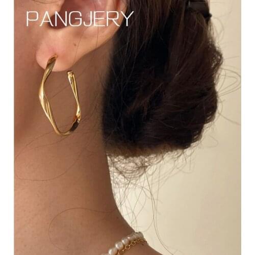 PANGJERY 925 Sterling Silver Hoop Earrings for Women New Fashion Exquisite Charming Smooth Geometric Party Fine Jewelry Gifts