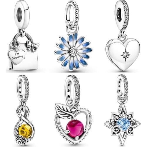 Diy Charm Openable Heart Locket Shopping Bag Daisy Apple Blue Star Pendant 925 Sterling Silver Bead Fit Pandora Bracelet Jewelry