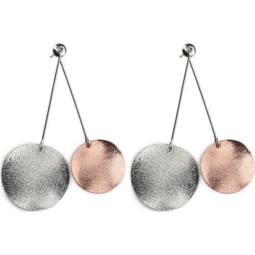 Different Sizes Double Round Pink Silver Plated Unflat Frosted Matte Slices Drop Earrings Dangle Earrings for Women