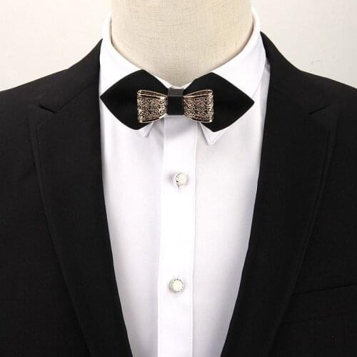 Ricnais New Fashion Black Red Pure Color Metal Decoration Bow Tie Mens Necktie For Business Wedding Party Gift Skinny Cravats Bo