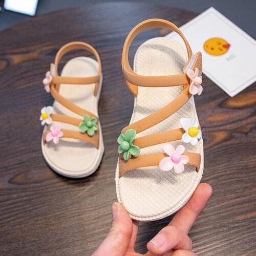 Summer Kids Sandals Bling Bow Princess Shoes for Girl Soft Flowers Children Shoes Glitter Flowers Pink Sandals Fashion Cut Outs