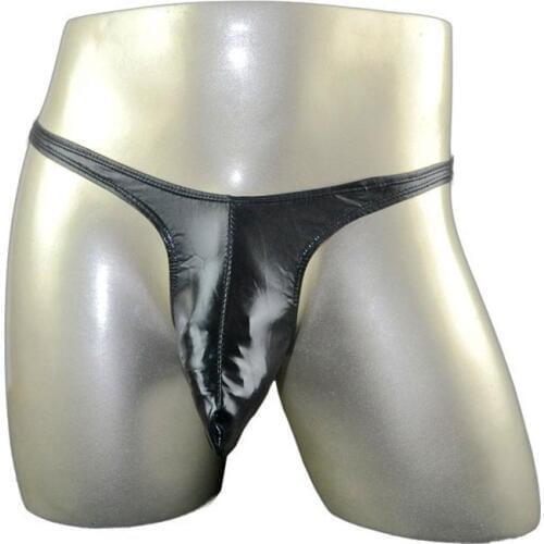 Sexy Men Skinny Low Rise Wet Look G-string Briefs Thong with Penis Thunk Sheath T-Back Underwear Clubwear Fetish Lingerie Outfit