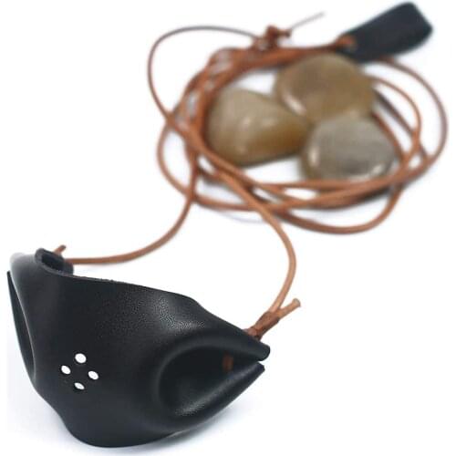 EASYANT Handmade Cowhide Rope Leather Shepherd Sling Cupped Rock Pouch