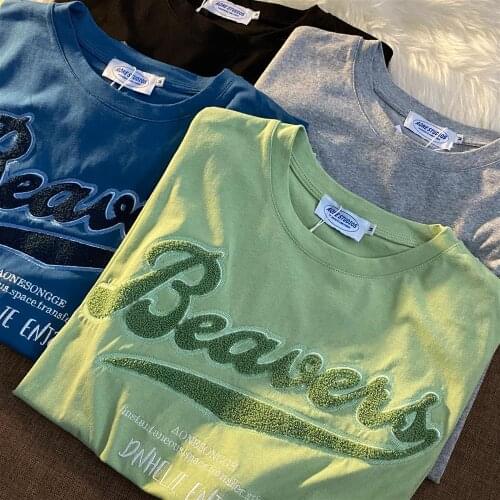 3D Letter Embroidery Vintage T Shirts Women Cotton T Shirts Loose Summer Tees 2021 New Brand Streetwear Woman Tshirts Plus Size