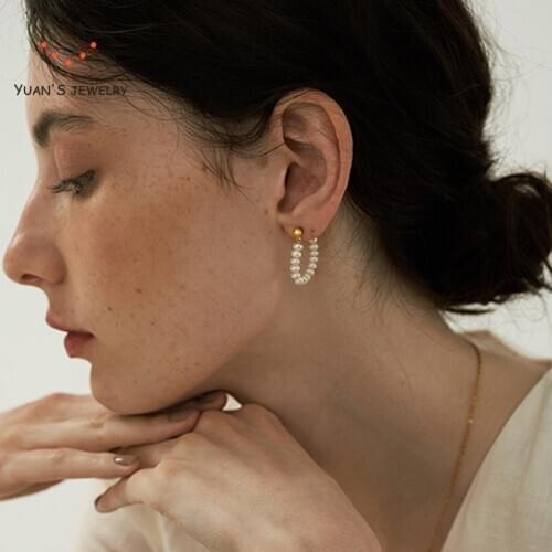 YuanS Necklace female hoop Earrings clavicle chain ins natural pearl Wrap Earrings Necklace simple versatile 2020 jewelry