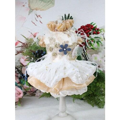 Handmade Princess Dog Dress Adorable Pet Clothes Cat Outfit 3D Flowers Feather Stars Bubble Skirt Tutu Yorkie Maltese Poodle