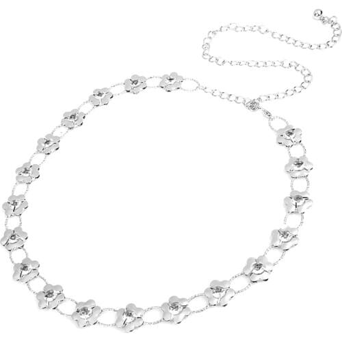 Sliver Crystal Alloy Flower Beads Ladies Waist Chain/Charm Dress Belts