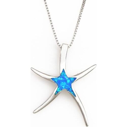 JPN0115 Womens Pendant Necklaces Blue Opal Starfish Pendants
