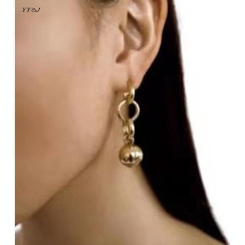 Ball dangling hoop earring for women stainless steel gold loops hook long hanging earring for party lightweight trendy jewelry