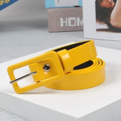 2020 Fashion Yellow Red Black Leather Metal Buckle Waist Pin Women Belt Thin For Dress Jeans Waistband Belts Female 100CM Belt