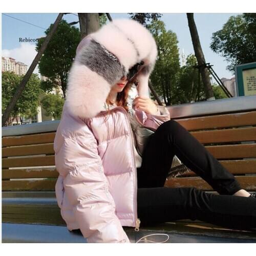 Winter Eco-friendly fox fur collar cotton padded down jacket fake fur coat Regular fashion warm big fur collar womens coat