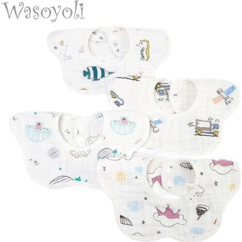 1 Piece Wasoyoli Flower Type Bib 8 Layers Burp Cloths 26*29CM Printed Colorful 100% Muslin seersckuer Cotton Infant Bib