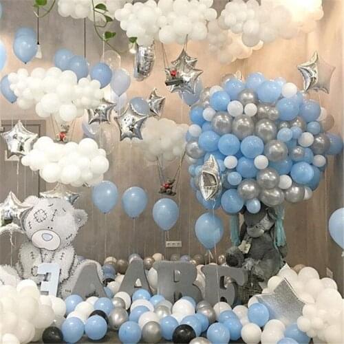 100pcs 10inch 1.5g Pearl Blue Latex Balloons Celebration Wedding Decoration White Silver Gold Balloon Happy Birthday Party Arch