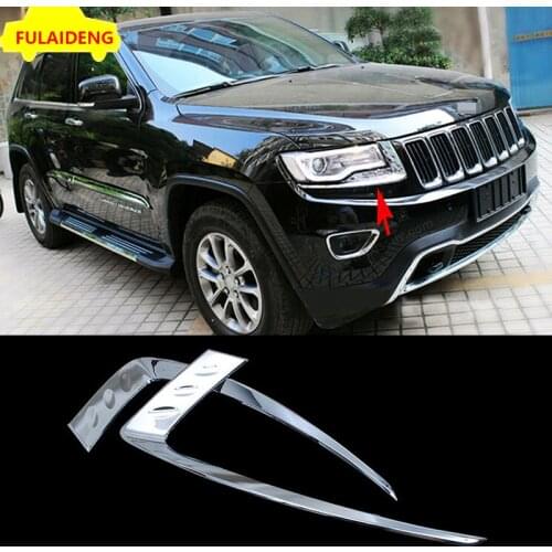 2pcs For Jeep Grand Cherokee 2014-2016 new ABS Chrome Front Head Light Lamp Eyelid Cover Trim Car Styling Accessories