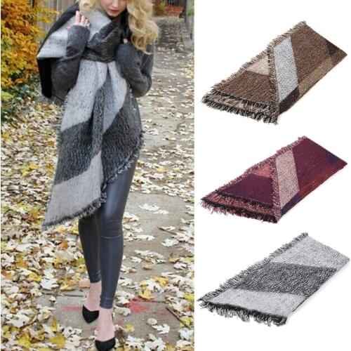 200x65cm Women Large Oversize Pashmina Scarf Blanket Color Block Plaid Tartan Striped Tassel Thick Shawl Wrap Winter Warm
