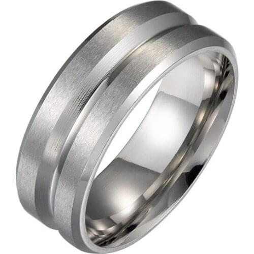 2020 Trend 8MM Wide Groove Frosted Mens Stainless Steel Ring Popular Simple Jewelry