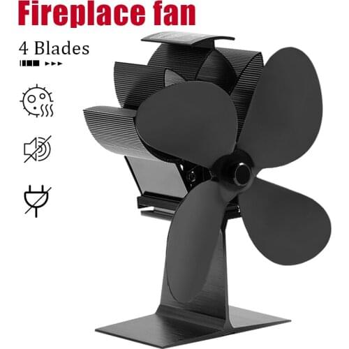 4 Blade Black Fireplace Heat Powered Stove Fan Log Wood Burner Eco Friendly Quiet Fan Home Efficient Heat Distribution
