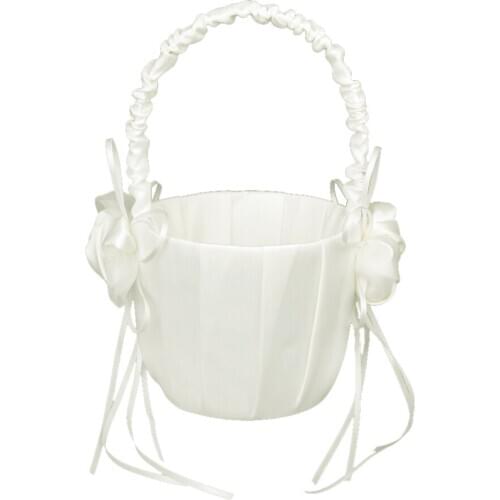 Satin Rose Bud Flowers Pearl Wedding Party Flower Basket FLOWERGIRL BASKET