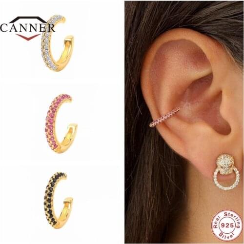 CANNER 925 Sterling Silver Ear Cuff Ear Clip Earrings for Women Colorful Zircon Ear Buckle Earring Fake Piercing Earings Jewelry