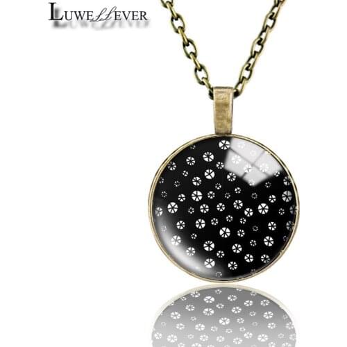 Black Geometry Necklace 713 25mm Bronze 30mm Wood Rhinestone Double-sided Moon Round Glass Pendant For Women Gift