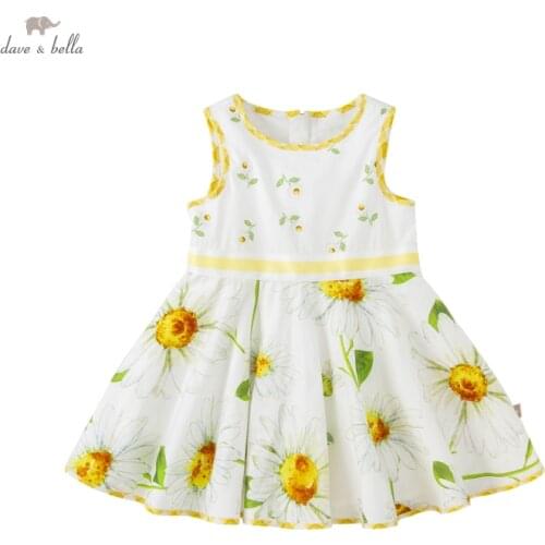 DB17416 dave bella summer baby girls cute floral print dress children fashion party dress kids infant lolita clothes