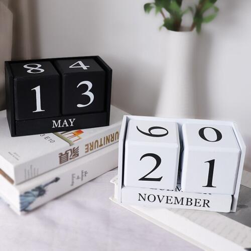 Wood Calendar DIY Home Office Decor Wood Calendar Desk Decoration Gifts Planner Month Date Display Wood Block Living Room Desk
